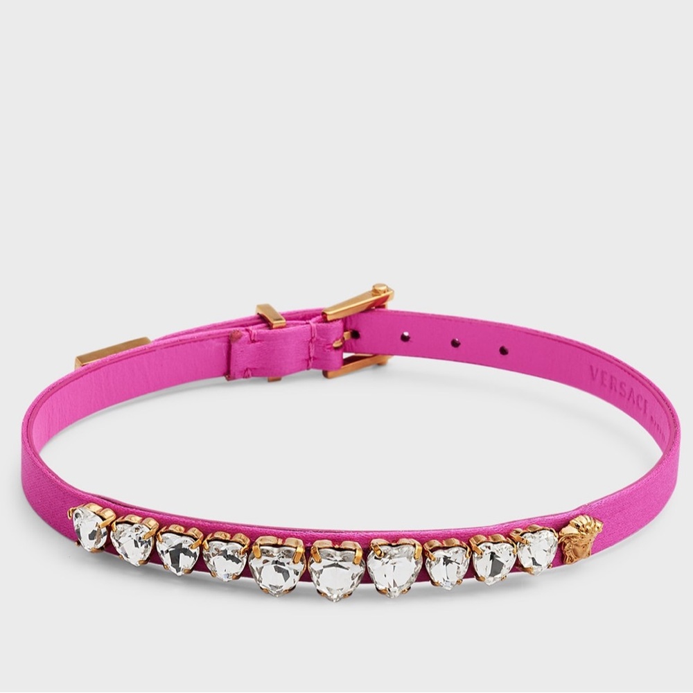 Versace women’s satin silk leather heart shaped crystals chocker necklace NEW - Picture 1 of 14
